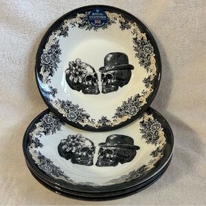 NEW Royal Stafford Til Death Do Us Part Skeleton Skull Soup Bowls S/4